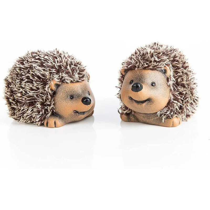 2 Igel Figuren zum Hinstellen - herbstliche Deko aus Keramik 14,5 cm