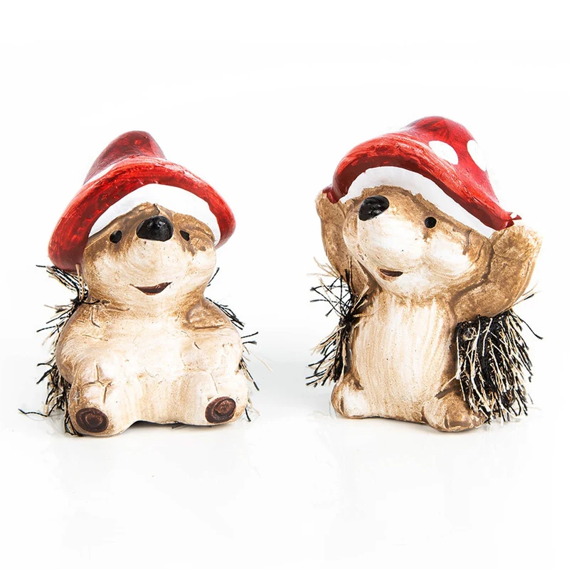 Igel-Paar 2 Igel Figuren mit Fliegenpilz-Kappe 7,5 cm