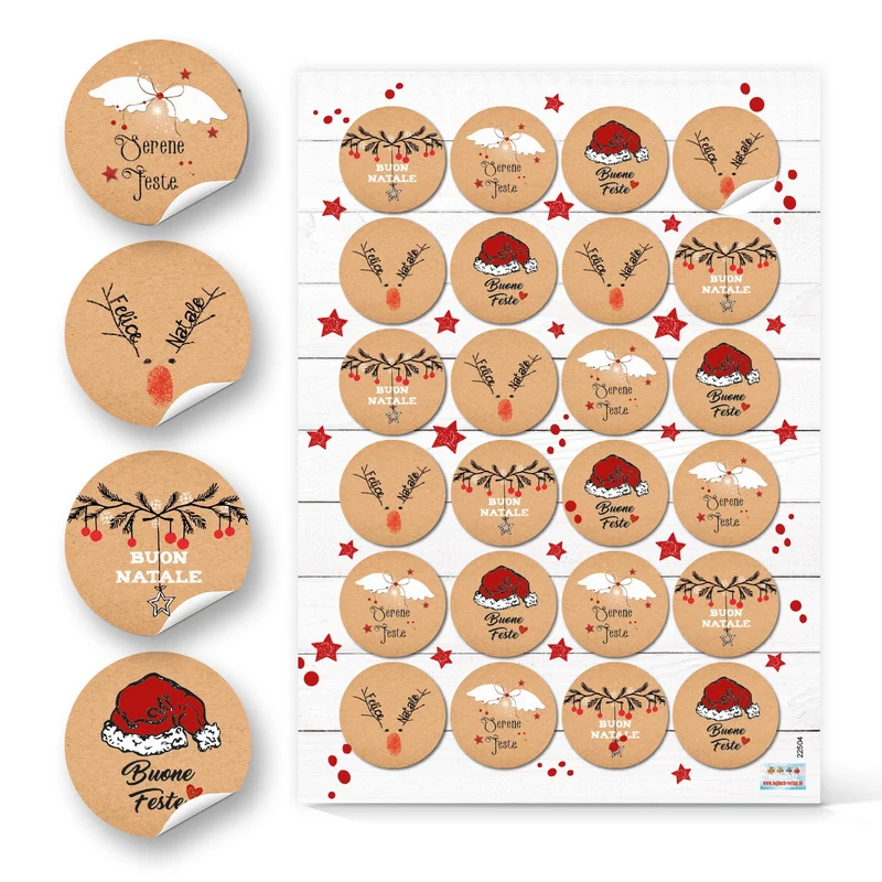 Loguch-Verlag 48 Weihnachtsaufkleber mit Weihnachtsgrüßen italienisch - Buon Natale Weihnachten Sticker Ø 4 cm