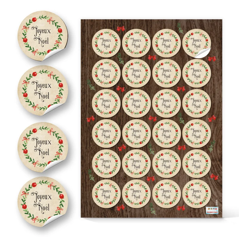 Logbuch-Verlag 96 Joyeux Noël Aufkleber beige rot grün - Weihnachtsaufkleber französisch rund Ø 4 cm