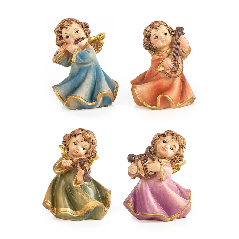4 Engel Figuren bunt mit Instrumenten 5 cm