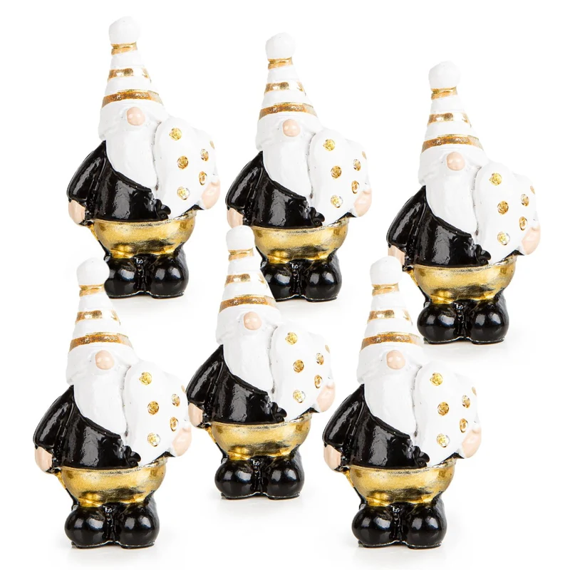 6 Mini Wichtel Figuren schwarz Gold weiß 4 cm