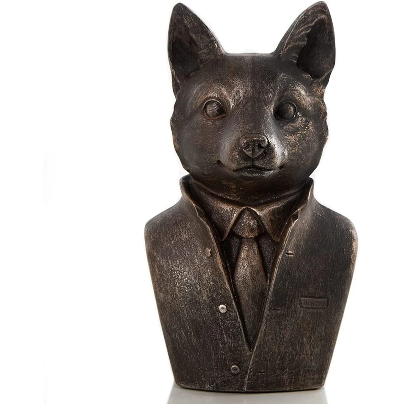 Fuchs Büste - Fuchskopf Figur 21 cm braun Vintage aus Kunststein