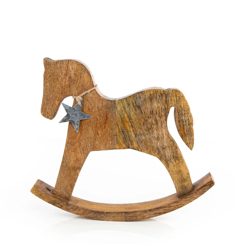 Schaukelpferd Figur 30 cm Holz Deko Weihnachtsdeko braun