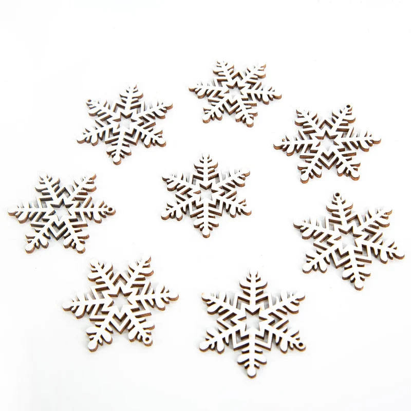 8 Holz Schneeflocken weiß Ø4cm Streudeko Eiskristalle Winter