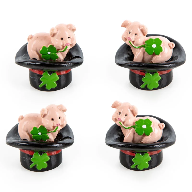 4 kleine Glücksschweinchen im Zylinder Glücksbringer Deko 5 cm