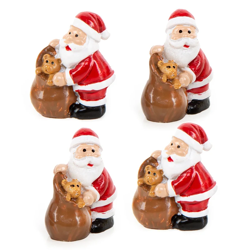 4 Mini Nikolaus Figuren mit Teddybär Weihnachtsmänner 3cm