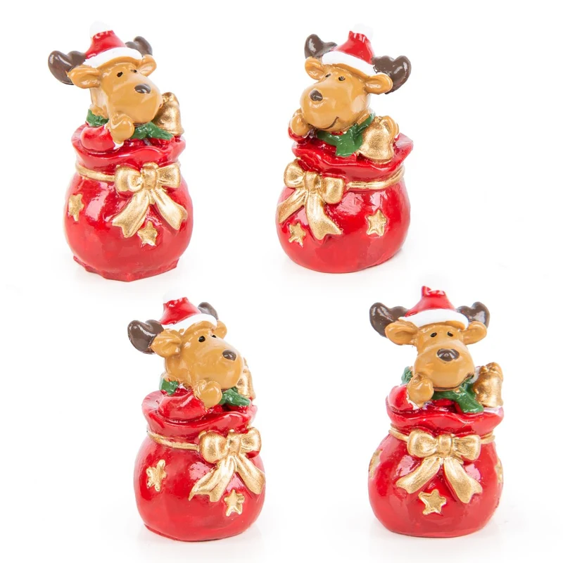 4 kleine Rentiere rot braun Gold Weihnachten Geschenk 3,5 cm