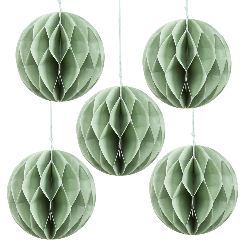 5 Papier Weihnachtskugeln grün hellgrün Wabenball Ø 10 cm
