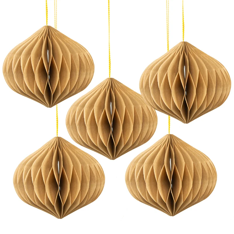 5 Honeycomb Weihnachtskugeln aus Papier braun Ø10cm