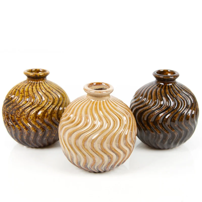 3 kleine Vasen braun Boho Hochzeitsdeko Tischdeko 9 cm