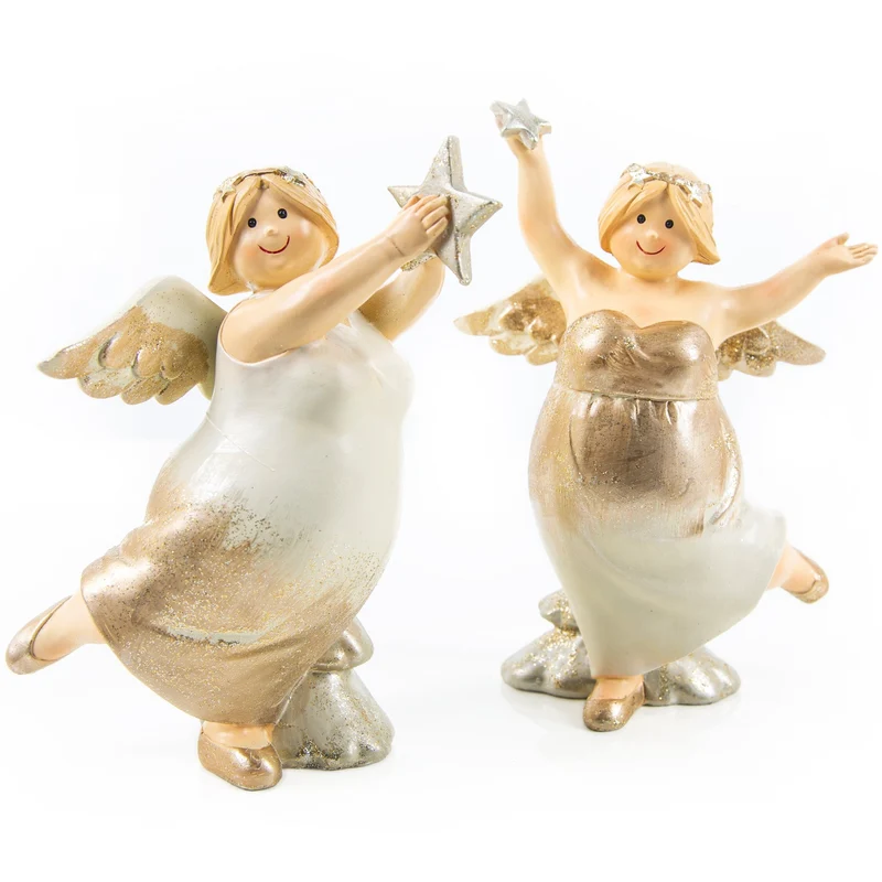 2 mollige Weihnachtsengel Gold Engel Figuren Rubensfrau 19 cm