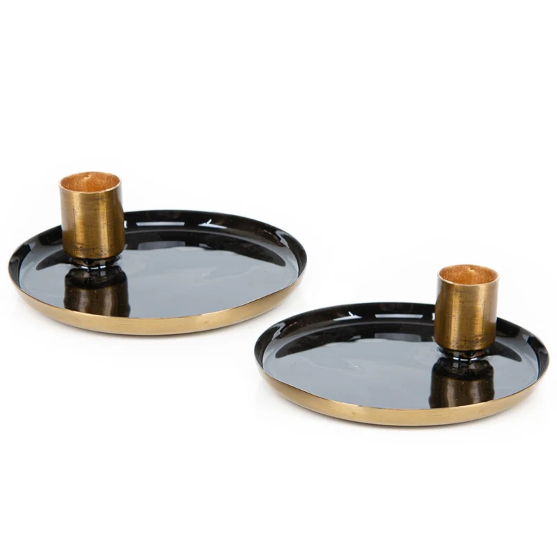 2 Kerzenständer aus Metall mit Schale Stabkerzenhalter 11 cm