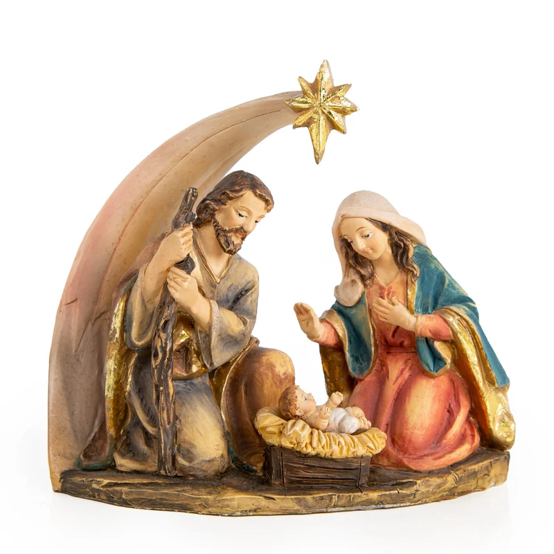 Kleine Krippe Figur Maria Josef braun gold 12 x 11,5 cm