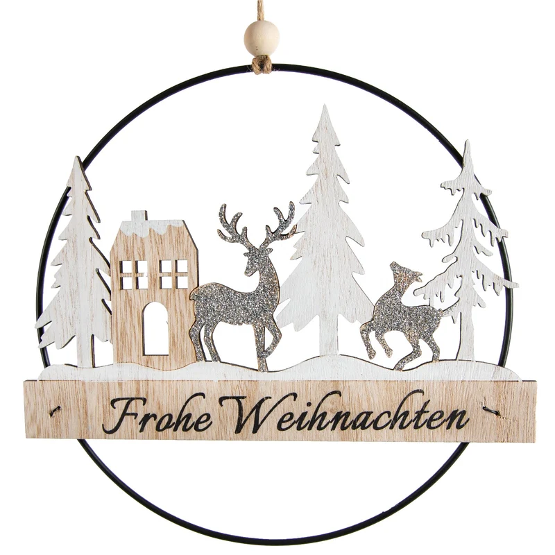 Türkranz Wand Anhänger Frohe Weihnachten aus Holz Ø 20 cm
