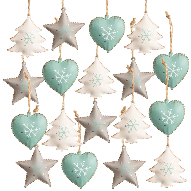 18 Metall Weihnachtsanhänger Creme grau 5 cm Weihnachtsdeko