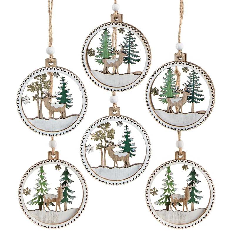 6 Holzanhänger Winterlandschaft weiß Natur Winter Ø 6,5 cm