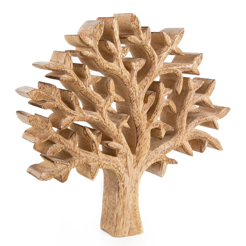Lebensbaum Skulptur aus Holz braun Geschenk Geburtstag 30 cm