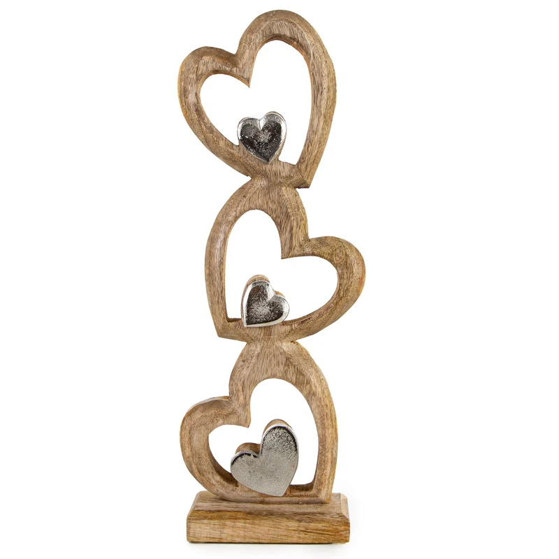 Herzen Skulptur aus Holz & Metall Herz Figur stehend 45 cm