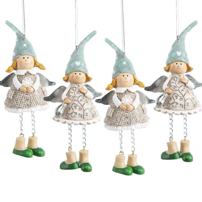 4 Engel Weihnachtsanhänger Fee Elfe grau Mint Weihnachten 13cm