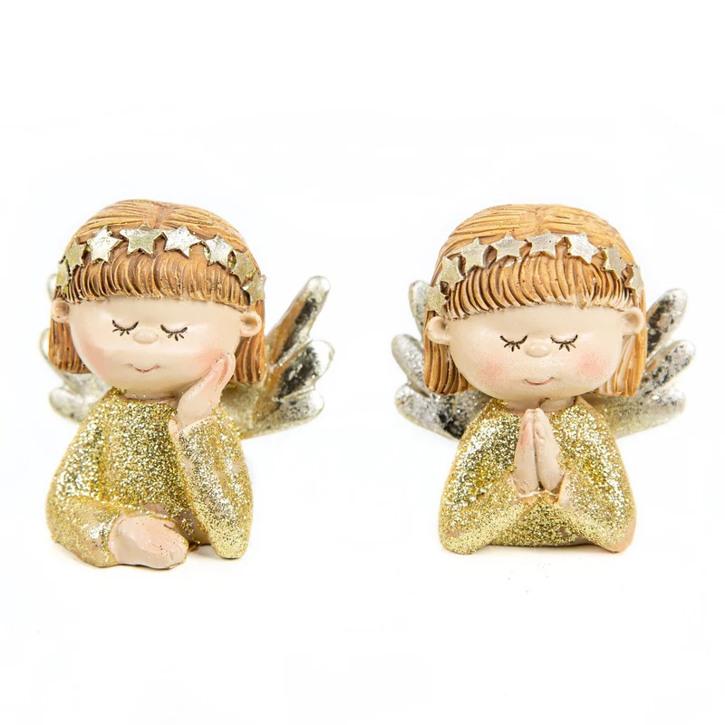 2 Weihnachtsengel Gold mit Glitzer Schutzengel Engel 6 cm Geschenk Weihnachten