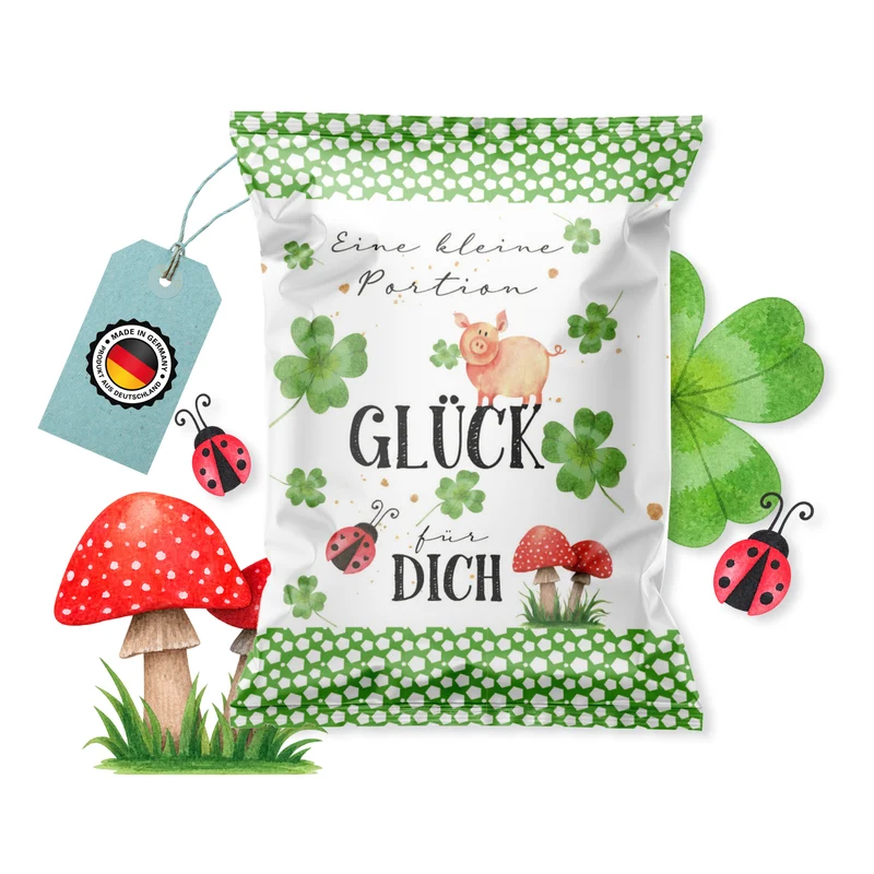 Fruchtgummi Tütchen Eine Portion Glück – Glücksbringer Gastgeschenk und Give-away