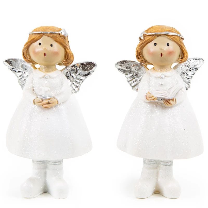 2 kleine Schutzengel Figuren Silber weiß Weihnachten Taufe Kommunion 11,5 cm
