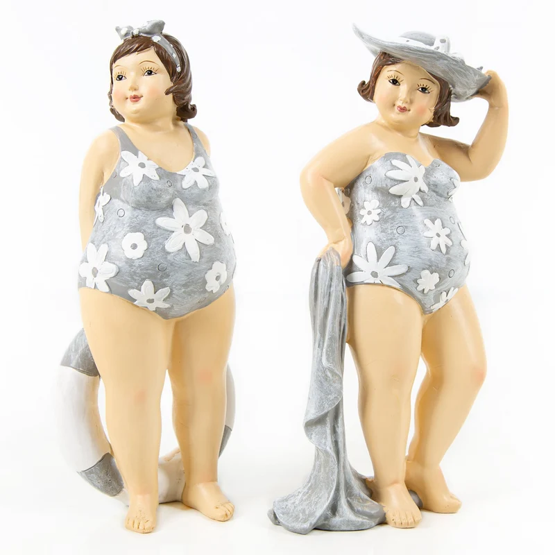 2 Frauen Figuren Strandurlauber - Badenixe im Badeanzug 21 cm grau weiß