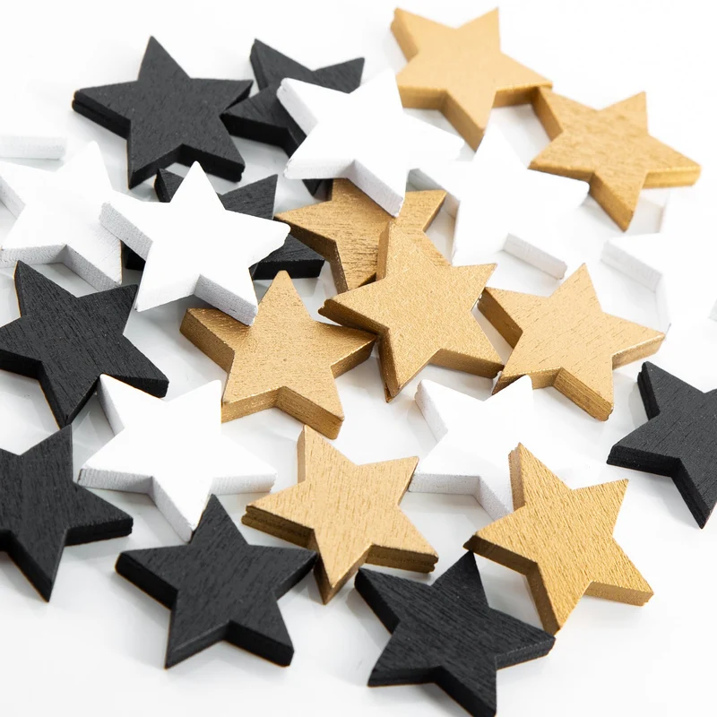 24 kleine Holzsterne Mini Sterne schwarz gold weiß 2,5 cm