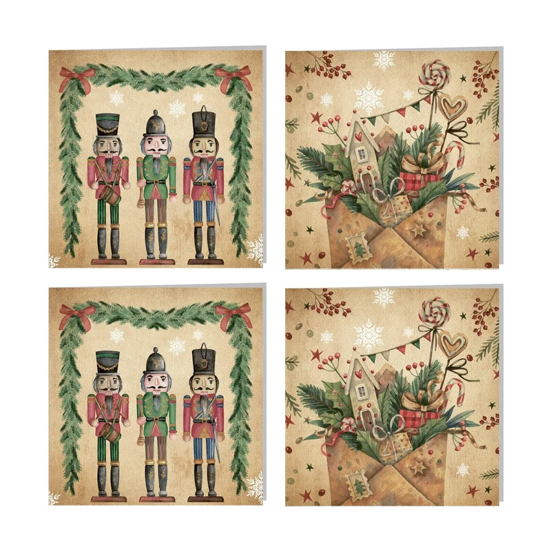 4 nostalgie Weihnachtskarten ohne Text quadratisch beige vintage mit Kuvert