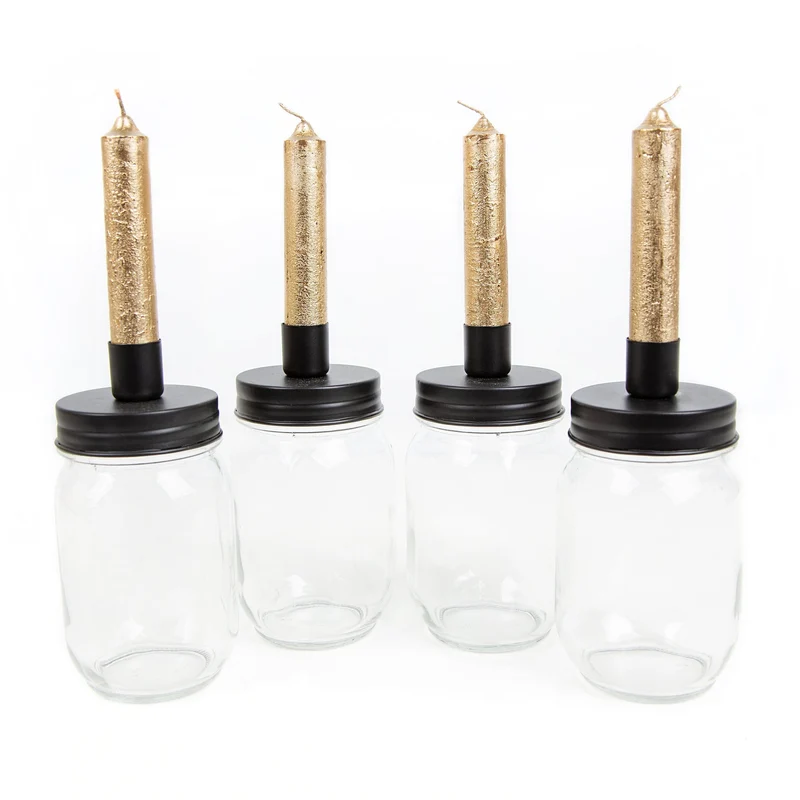 4 Stabkerzenhalter schwarz Gold Gläser zum Befüllen Weihnachten Tischdeko 15,5 cm