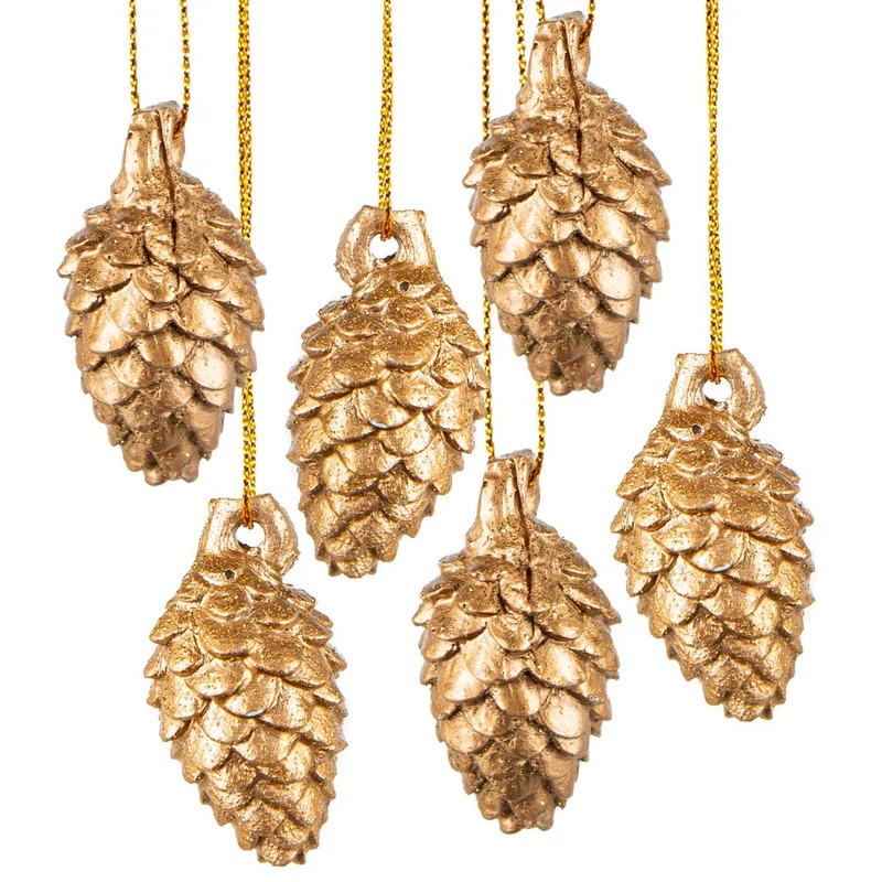 6 goldene Zapfen Lärchen Baumzapfen Weihnachten zum Aufhängen 5 cm