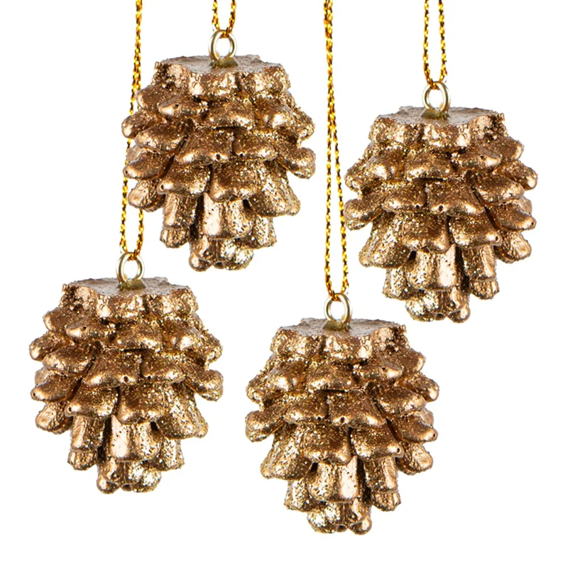 4 Zapfen Weihnachtsbaumanhänger Gold Kiefernzapfen Weihnachten 3,5 cm