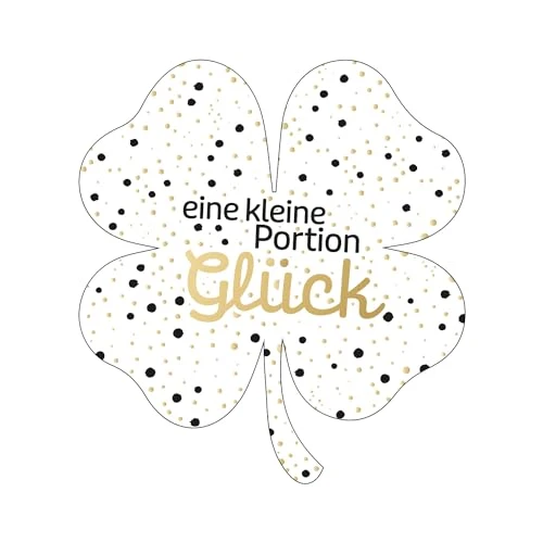 200 Kleeblatt Aufkleber auf Rolle Eine Portion Glück weiß gold schwarz 5 cm