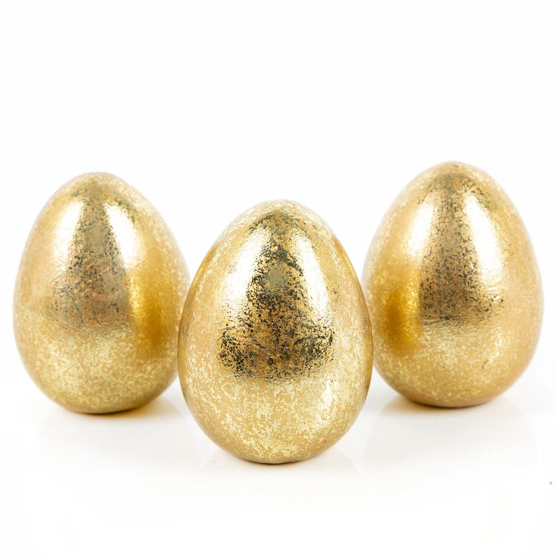 3 kleine goldene Ostereier Eier aus Keramik goldfarben glänzend Tischdeko 8 cm