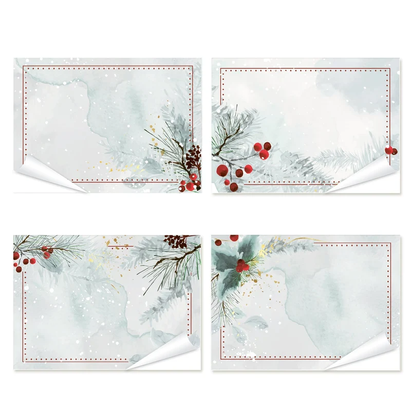 4 x 25 Weihnachtsetiketten Aufkleber zum Beschriften grau weiß Zweige 7,4 x 5,2 cm