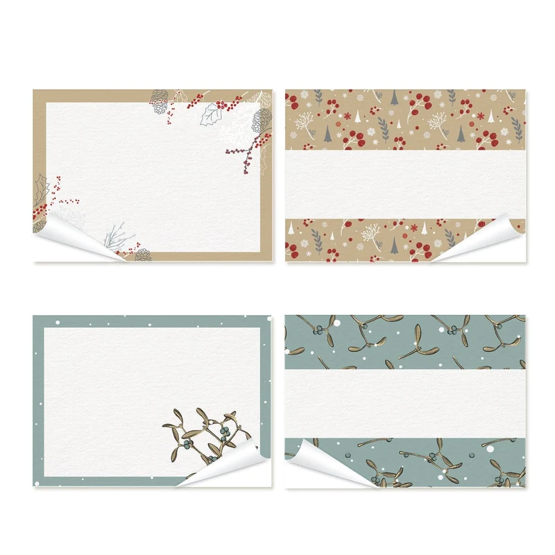 4 x 25 Weihnachtsetiketten zum Beschriften braun blau weiß hygge 7,4 x 5,2 cm
