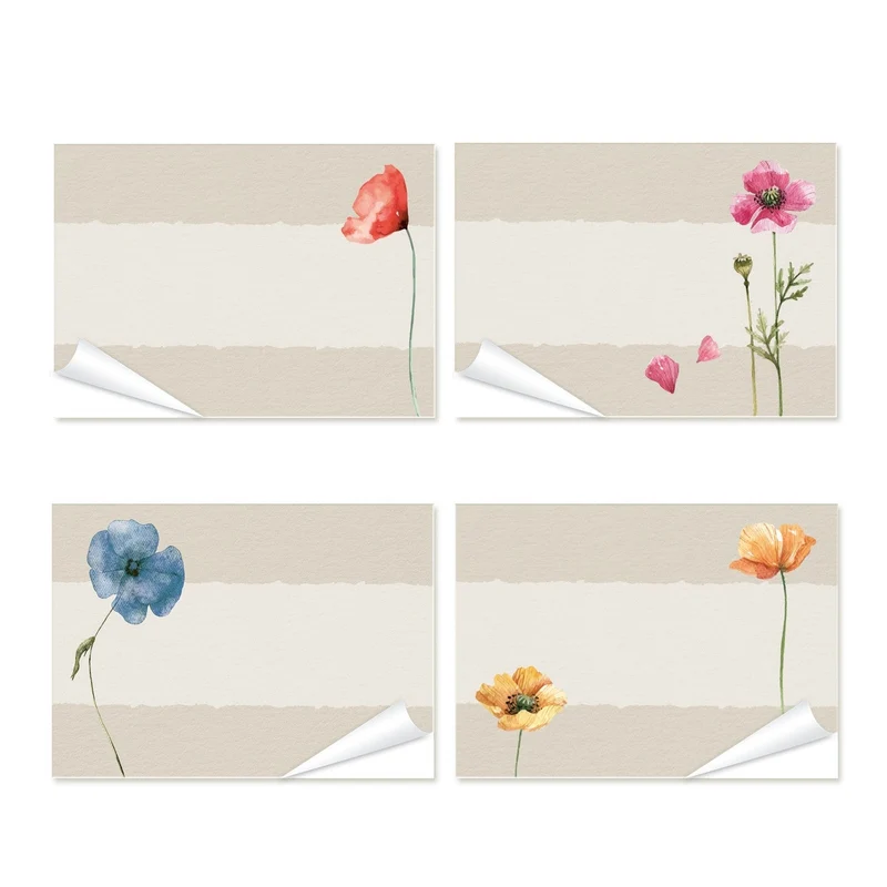 100 Geschenketiketten zum Beschriften 4 x 25 grau bunt floral für Namen 7,4 x 5,2 cm