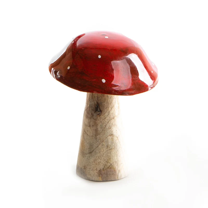 Fliegenpilz Dekofigur aus Holz zum Hinstellen rot braun 13 cm