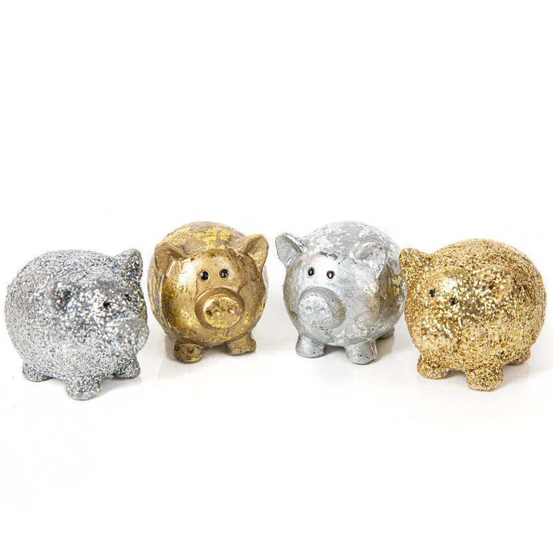 4 Glücksschweine Silber Gold Glücksbringer 2024 Silvester Neujahr 5 cm