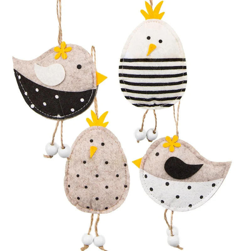 Osterdekoration zum Aufhängen 2 Vögel + 2 Hühner Küken Natur weiß schwarz