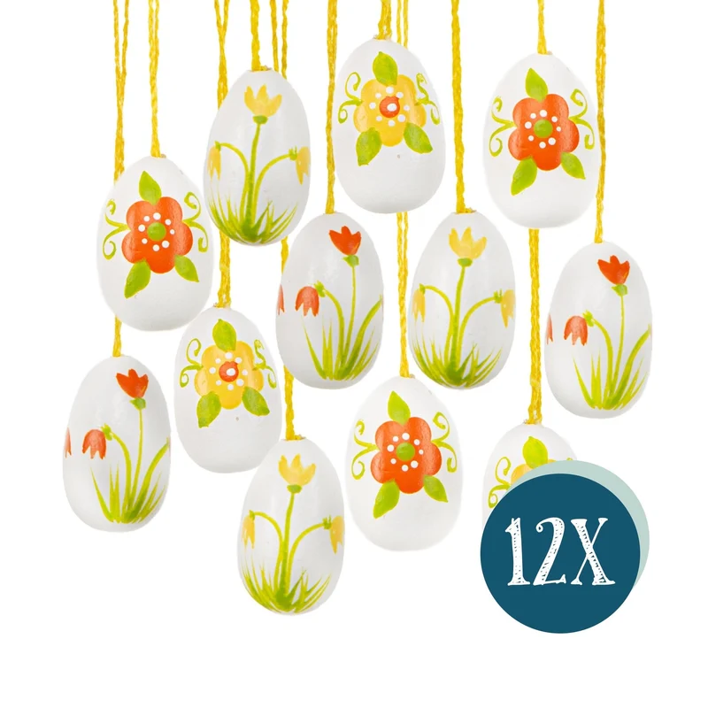 12 kleine Retro Ostereier bunt Mini Eier zum Aufhängen floral Holz Ostern Deko 3 cm