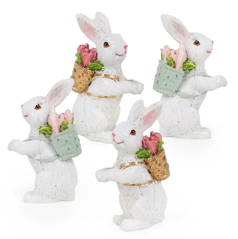4 kleine Osterhasen Figuren weiß Osterdekoration Ostergeschenk 6 cm