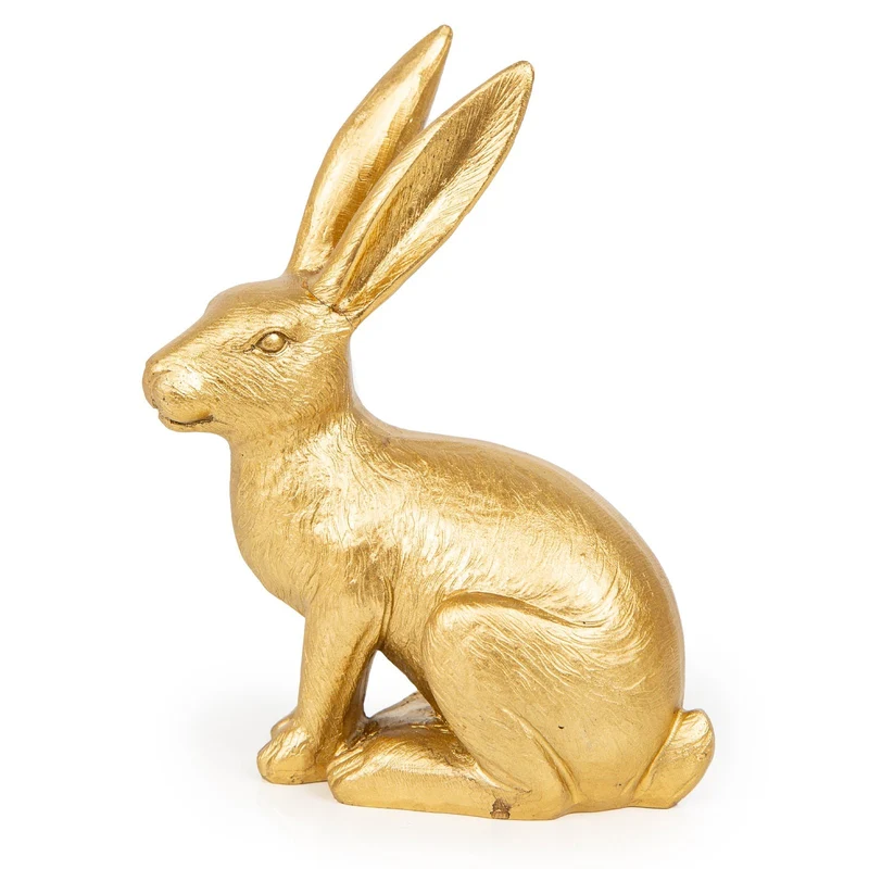 Osterhase Gold Hasenfigur aus Kunststein Dekofigur goldfarben 13x16cm