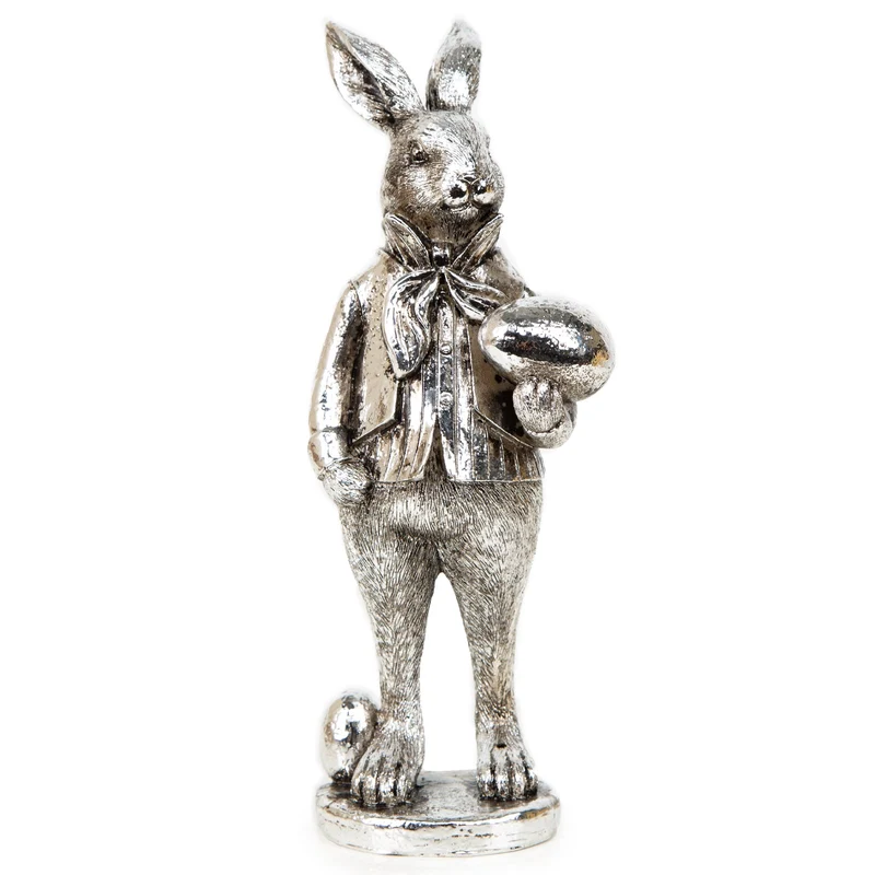 Exklusive Osterdekoration zum Hinstellen Osterhasen Figur Silber Vintage 22 cm
