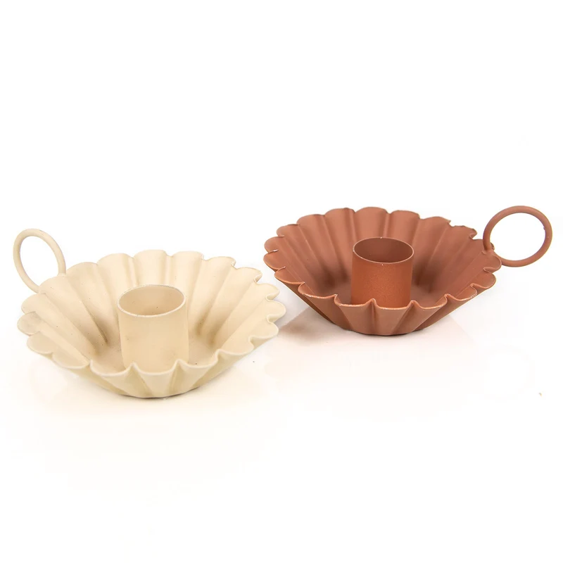 2 Boho Kerzenhalter für Stabkerzen beige braun Tischdeko Nostalgie 10 x 9 cm