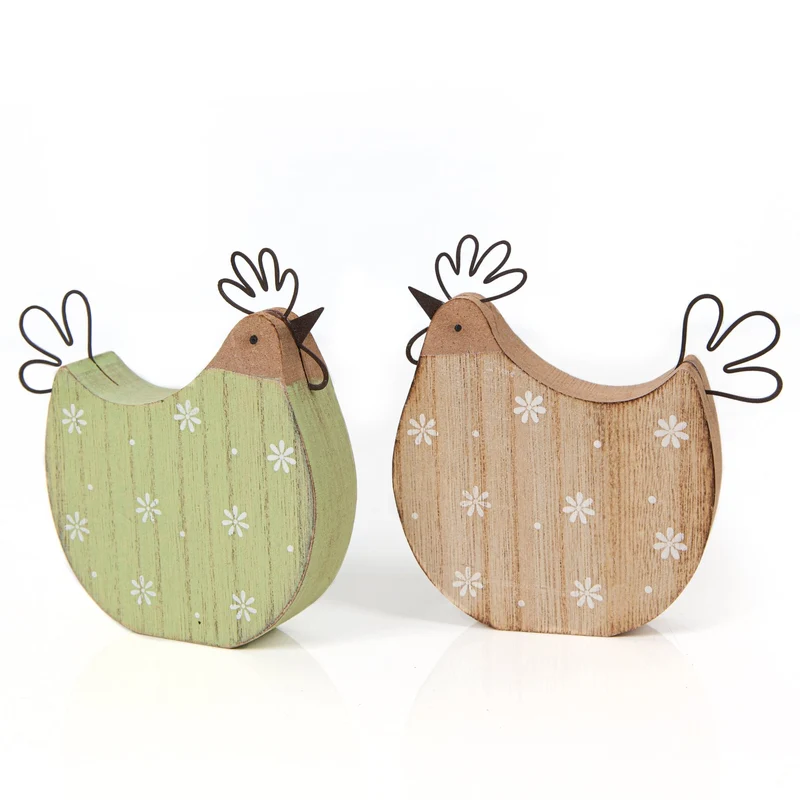 2 Hühner Figuren Hahn + Henne grün braun Frühling Ostern Deko 12,5 cm