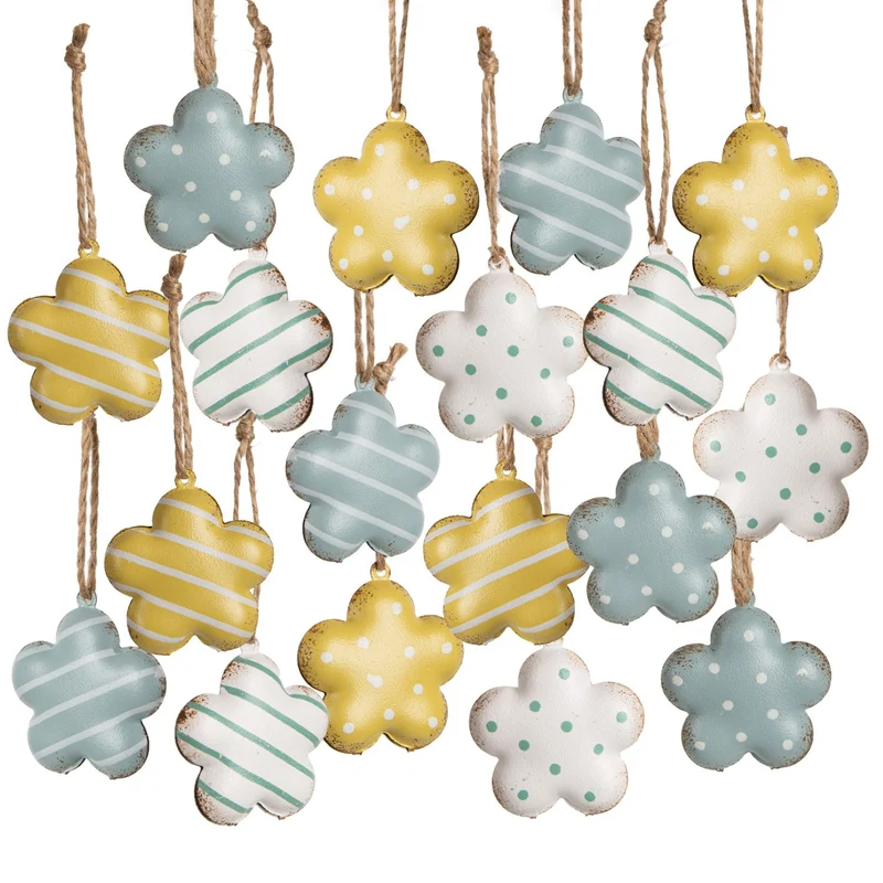18 kleine Blumen Anhänger gelb blau weiß Metall Frühling Ostern Deko 4 cm