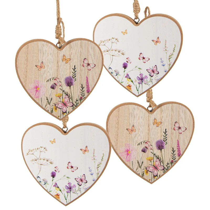 4 Holzherzen 10 cm Natur weiß bunt Herz Anhänger Frühling Ostern Deko