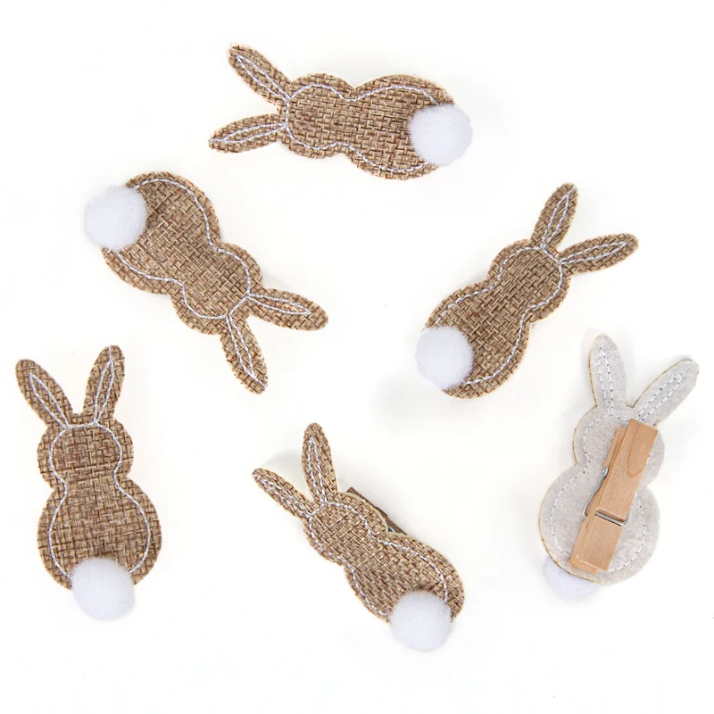 6 Ostern Dekoklammern Osterhase Clips aus Holz & Jute braun Natur 3,5 cm